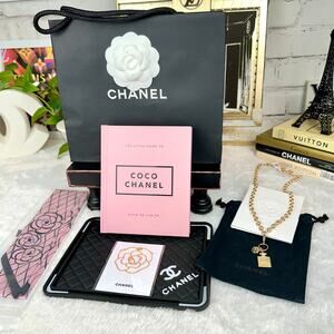 CHANEL book, charm on chain necklace,  Camilla paper clip GIFT SET! ALL NEW!